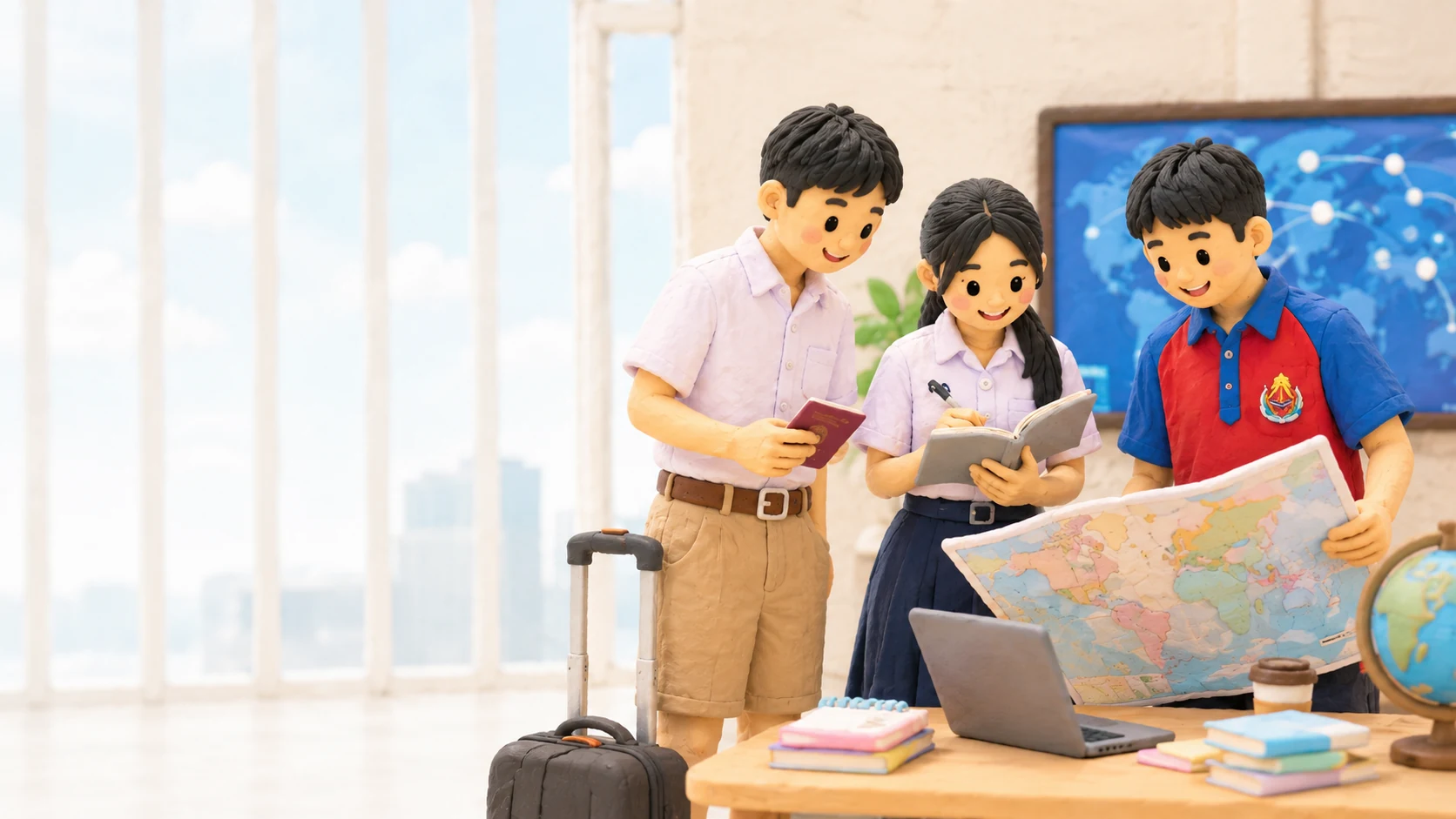 นักเรียนเตรียมผลงานและพอร์ต